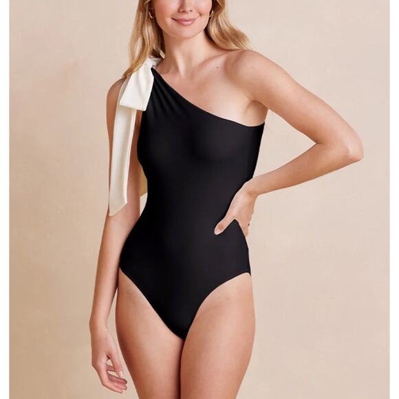 Summersalt Other - Summersalt Bow One Shoulder Ruched Sidestroke One Piece Swimsuit Black Size 12